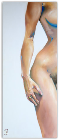 Oil painting of half of a woman nude body called 